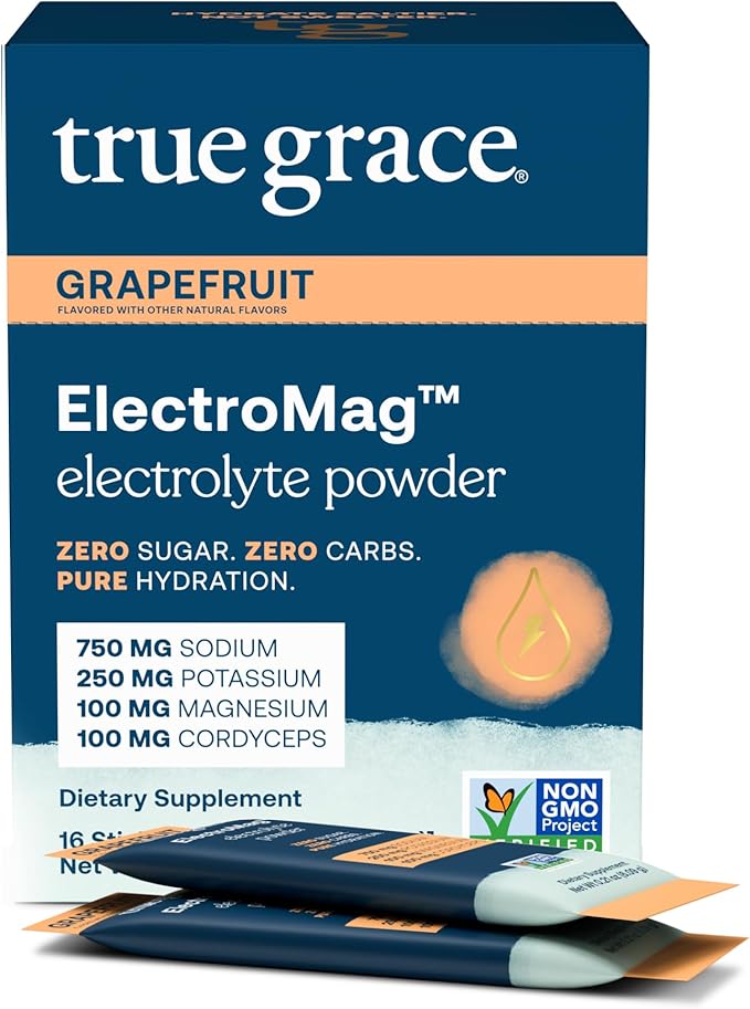 True Grace ElectroMag - 16 Stick Packs - Grapefruit - Electrolyte Powder for Rapid Hydration