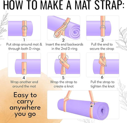 TECEUM Yoga Strap & Mat Strap – 2 IN 1 – Cotton – 6 ft 8 ft 10 ft (30+ colors) – Adjustable