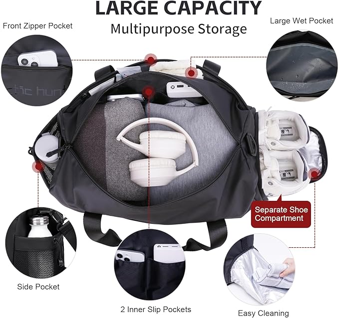 Small Gym Bag Duffel Bag for Men Women with Shoe Compartment Ideal for Sports,Travel,and Overnight