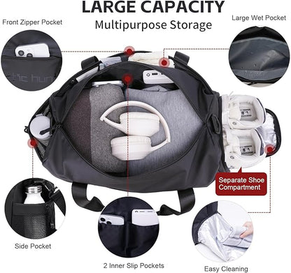 Small Gym Bag Duffel Bag for Men Women with Shoe Compartment Ideal for Sports,Travel,and Overnight