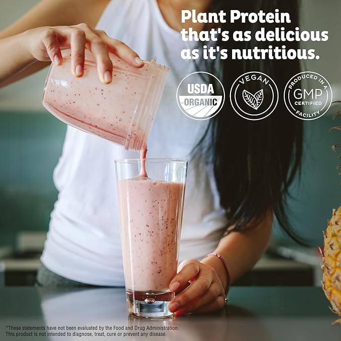 KOS Vegan Protein Powder, Unflavored & Unsweetened - Low Carb Pea Protein Blend, Organic Superfood
