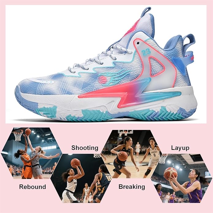 Moodeng Womens Basketball Shoes Breathable Non Slip Sports Shoes Fashion Running Sneakers