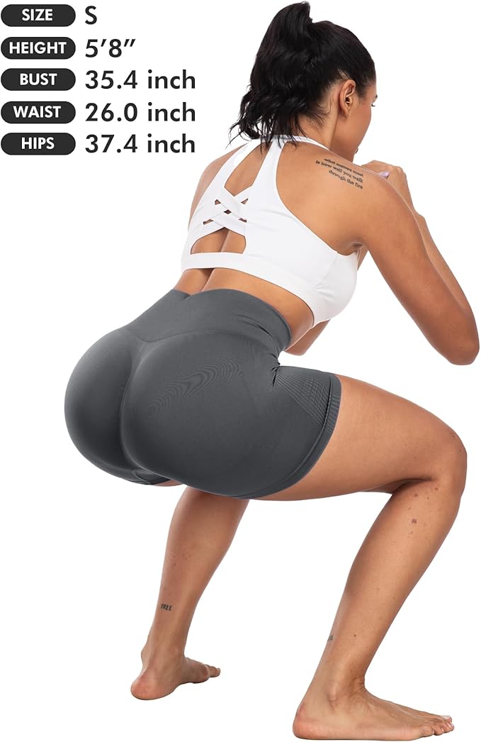 CHRLEISURE Women's 4 Packs Workout Gym Shorts, High Waisted Butt Lifting Scrunch Butt Seamless