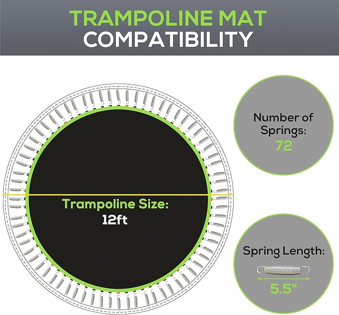 Soozier Trampoline Replacement Mat, Fits 12' Trampoline with 72 V Hooks, 5. 5" Springs, Trampoline
