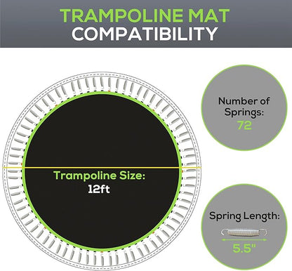 Soozier Trampoline Replacement Mat, Fits 12' Trampoline with 72 V Hooks, 5. 5" Springs, Trampoline