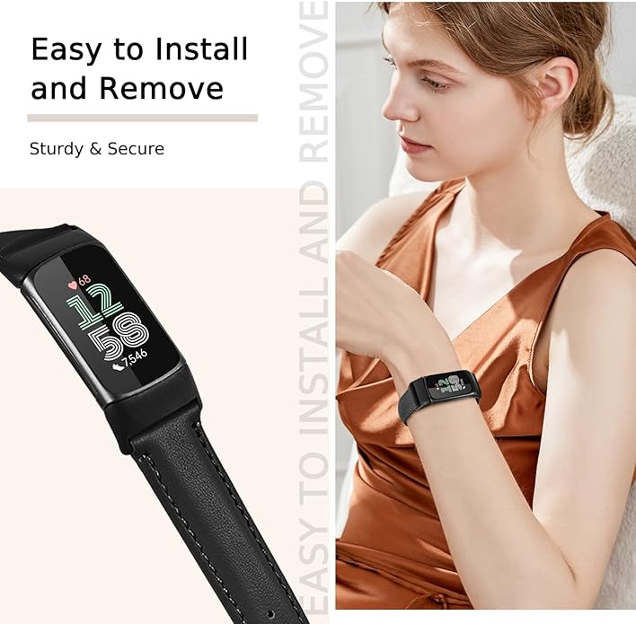 Leather Watch Bands Compatible with Fitbit Charge 6/Charge 5,Genuine Leather Replacement Straps for