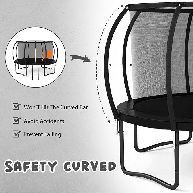 Trampoline 12FT 14FT 15FT 16FT for Kids/Adults - Outdoor Recreational with Enclosure Net Curved
