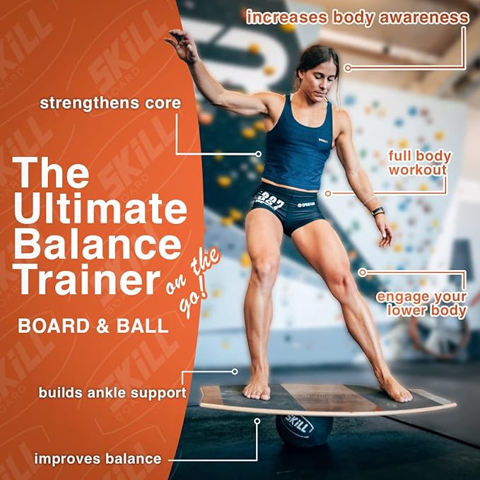 The Skill Board - Wooden Balance Board for Adults - Wobble Board for All Sports, Gym, Standing