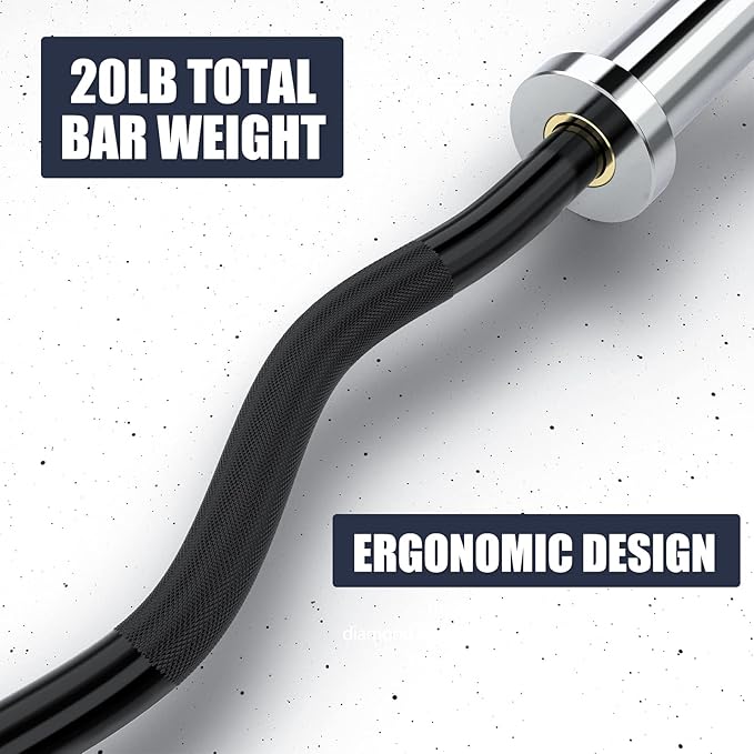 TECHNOAGE Olympic EZ Curl Bar, 47" Curl Bar(350/500LBS Capacity) 20LB, Solid Steel, Chrome Finish