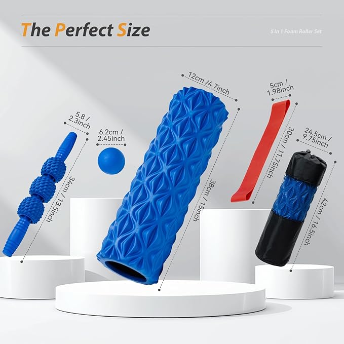 5 in1 Foam Roller Set, Trigger Point Foam Roller, Massage Roller Stick, Massage Ball, Resistance