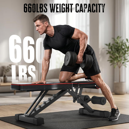 Adjustable Foldable 660LB Weight Bench, Lifting Sit-up Multi-use Workout Bench Exercise Bench