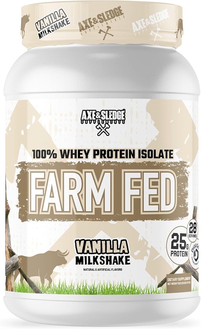 Axe & Sledge Farm Fed 100% Whey Protein Isolate | 25g Protein | Low Carb, Low Sugar, Gluten Free |