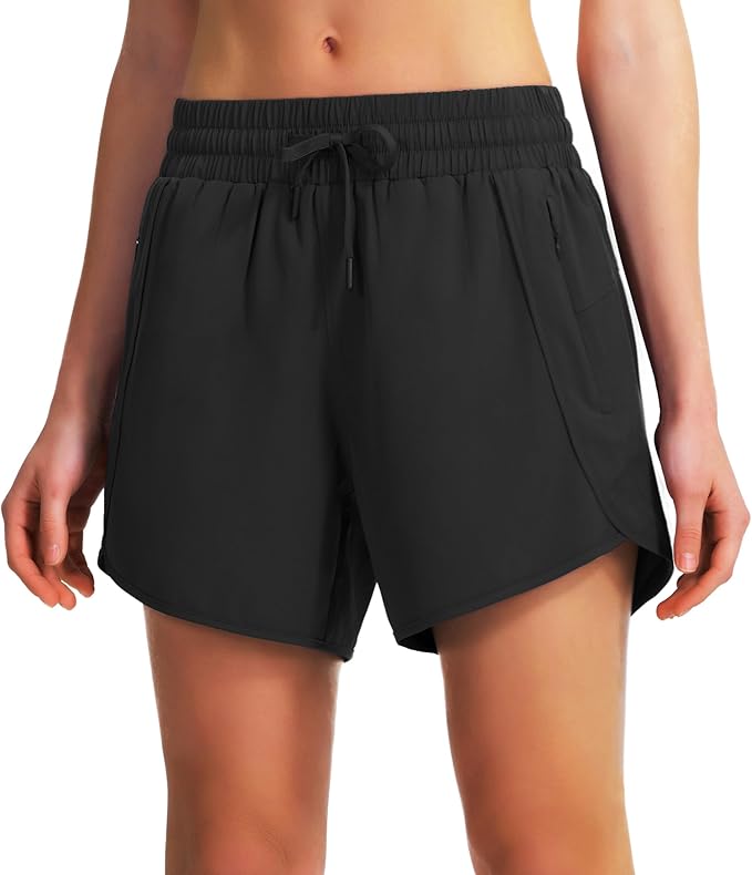 Ksmien Women's 5" Athletic Running Shorts Quick Dry Lightweight Workout Gym Shorts with Zipper