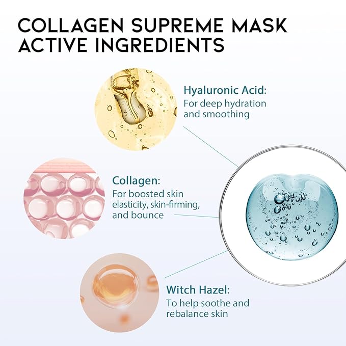 #OOTD Collagen Hydrating Sheet Masks for Face Korean Anti Aging Mask Sheet for Dry Skin & Sensitive