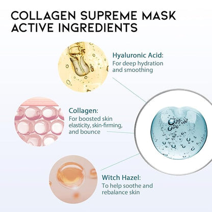 #OOTD Collagen Hydrating Sheet Masks for Face Korean Anti Aging Mask Sheet for Dry Skin & Sensitive