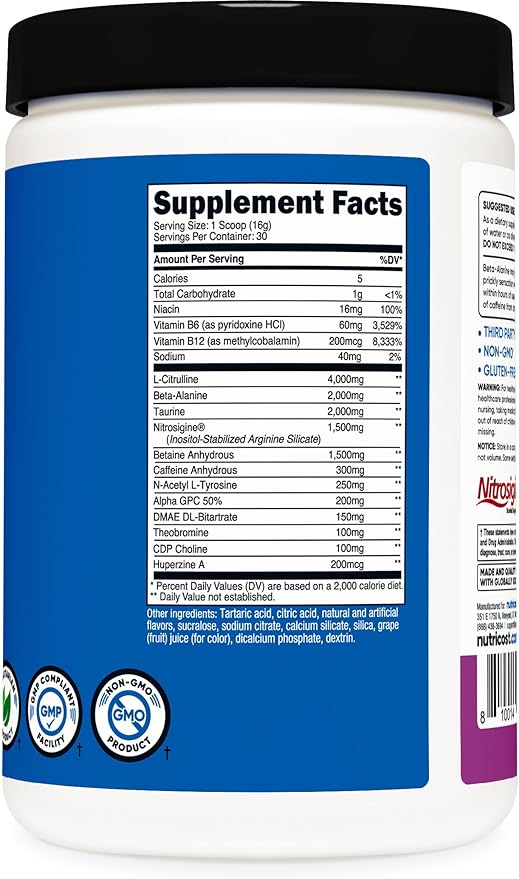 Nutricost Pre-X, Extreme Pre-Workout Powder Complex, Grape, 30 Servings, Vegetarian, Non-GMO and