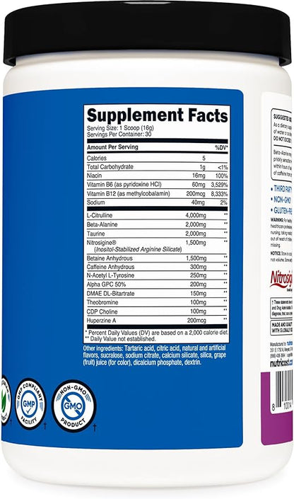 Nutricost Pre-X, Extreme Pre-Workout Powder Complex, Grape, 30 Servings, Vegetarian, Non-GMO and