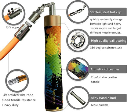 Weighted Jump Rope for Men Women -Interchangeable 1/5lb 1/4lb 1/2lb Heavy jump ropes - 360 Degree