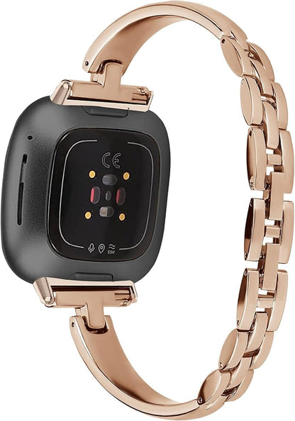 Silm Metal Band Compatible with Fitbit Versa 4/Fitbit Sense 2 Band Cute Women, Bling Jewelry Strap