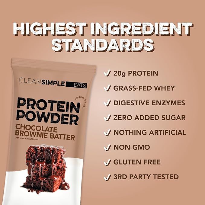 Clean Simple Eats Whey Protein Powder, Chocolate Brownie Batter Flavor, Naturally Sweetened, 100%