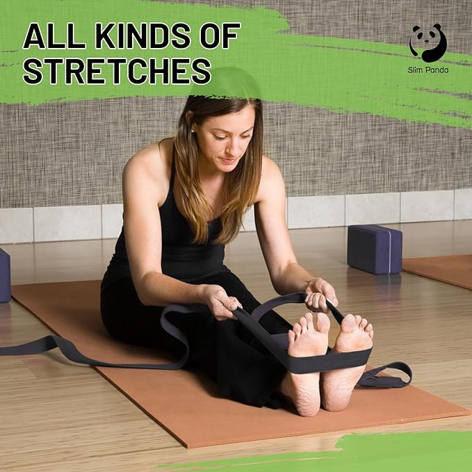 Slim Panda Yoga Strap for Stretching,Cotton Yoga Strap with Adjustable D-Ring Buckle,Non-Elastic