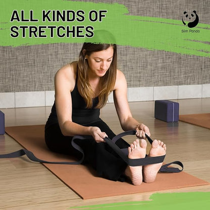 Slim Panda Yoga Strap for Stretching,Cotton Yoga Strap with Adjustable D-Ring Buckle,Non-Elastic