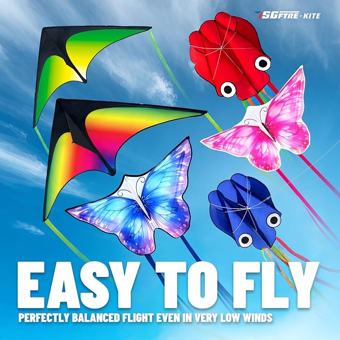 3 Piece Set Butterfly Delta Octopus Kites for Kids and Adults，Easy to Fly for Outdoor Adults