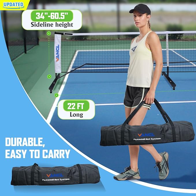 Pro Pickleball Net Portable with Wheels – 22ft Heavy Duty Pickleball Net System with Sturdy