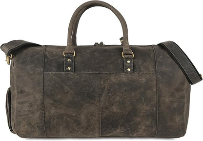 KomalC 24 Inch Leather Duffel Bags for Men and Women Full Grain Leather Travel Overnight Weekend