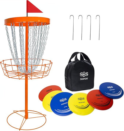 Disc Golf Basket with Discs | Portable Disc Golf Target with Heavy Duty 24-Chains Disc Golf Course