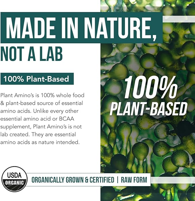 Plant Aminos Organic Essential Amino Acids (EAAs) & BCAA - 100% Plant-Based Raw, Vegan - All 9