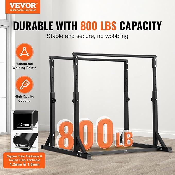 VEVOR Dip Bar, 800 lbs Capacity, Heave Duty Dip Stand Station with Adjustable Height, Fitness