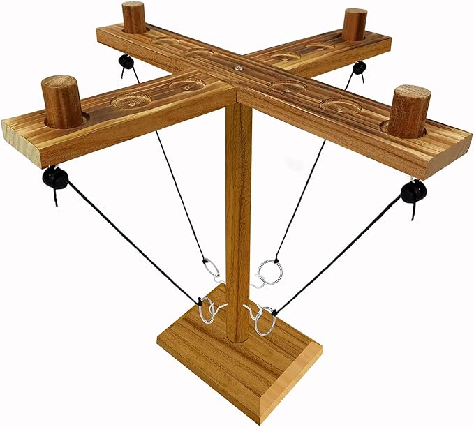 Hook Toss Game, Ring Toss Game, Handmade Wooden Ladder, Throwing Hook and Ring Battle Game for