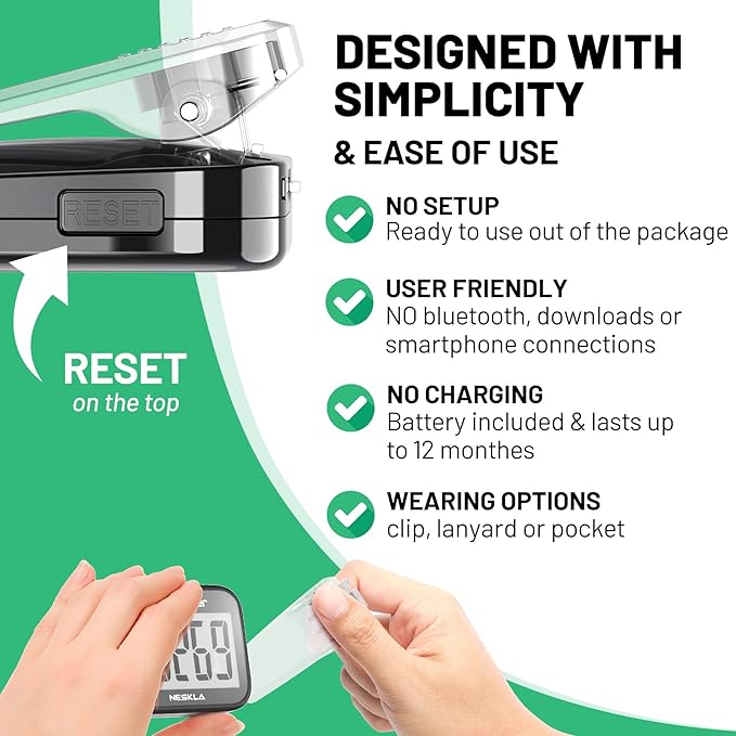 3D Pedometer for Walking, Simple Step Counter with Large Digital Display, Step Tracker with