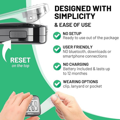 3D Pedometer for Walking, Simple Step Counter with Large Digital Display, Step Tracker with