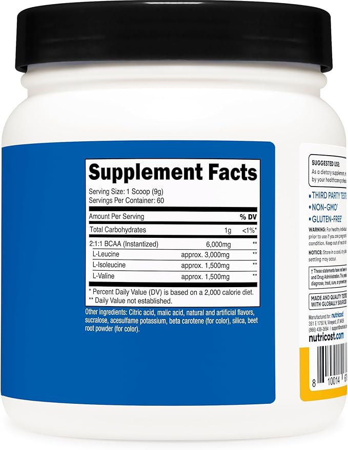 Nutricost BCAA Powder (Orange Mango, 60 Servings) - 2:1:1 Optimal Ratio, Gluten Free, Non-GMO