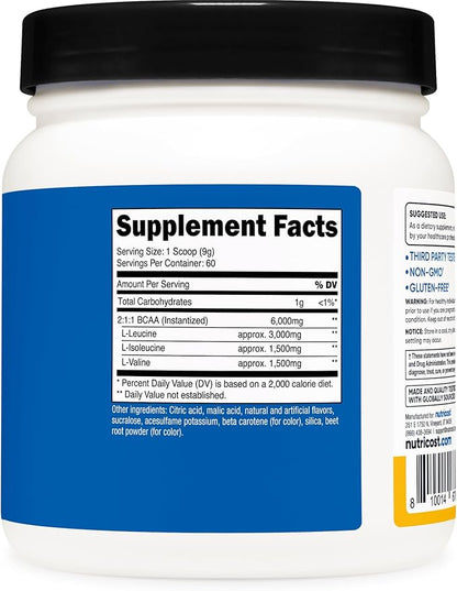 Nutricost BCAA Powder (Orange Mango, 60 Servings) - 2:1:1 Optimal Ratio, Gluten Free, Non-GMO