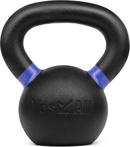 Yes4All Kettlebell, Heavy Duty Powder Coated Cast Iron Kettlebells, Non-Slip Handle & Flat Bottom