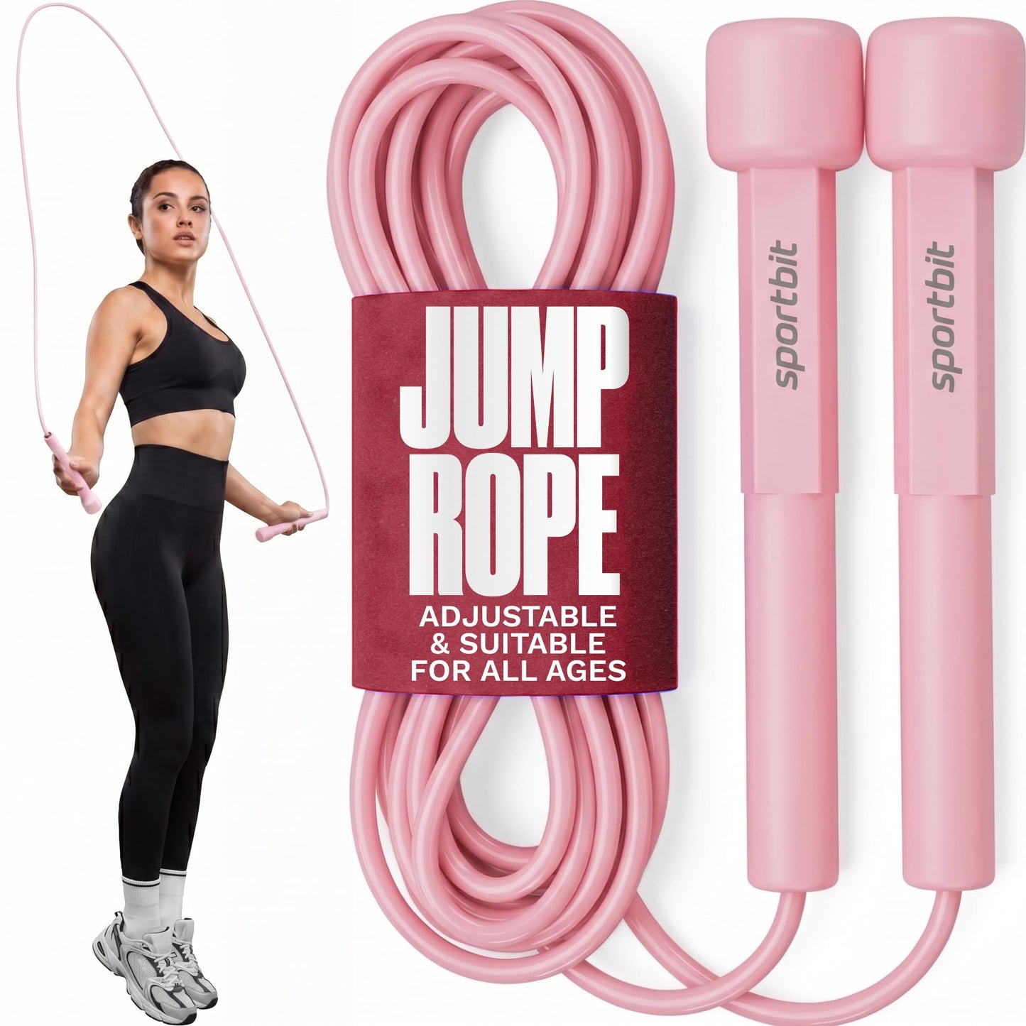 SPORTBIT Adjustable Jump Rope for Fitness and Exercise, Pink