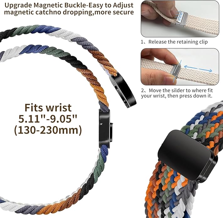 Braided Band Compatible with Fitbit Versa 4 Bands for Woman/Versa 3/Sense 1/Sense 2 Band, Magnetic