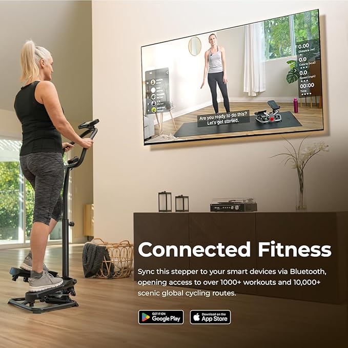 Sunny Health & Fitness Twist Stepper with Handlebar, Stair Step Machine for Cardio Workout, Compact