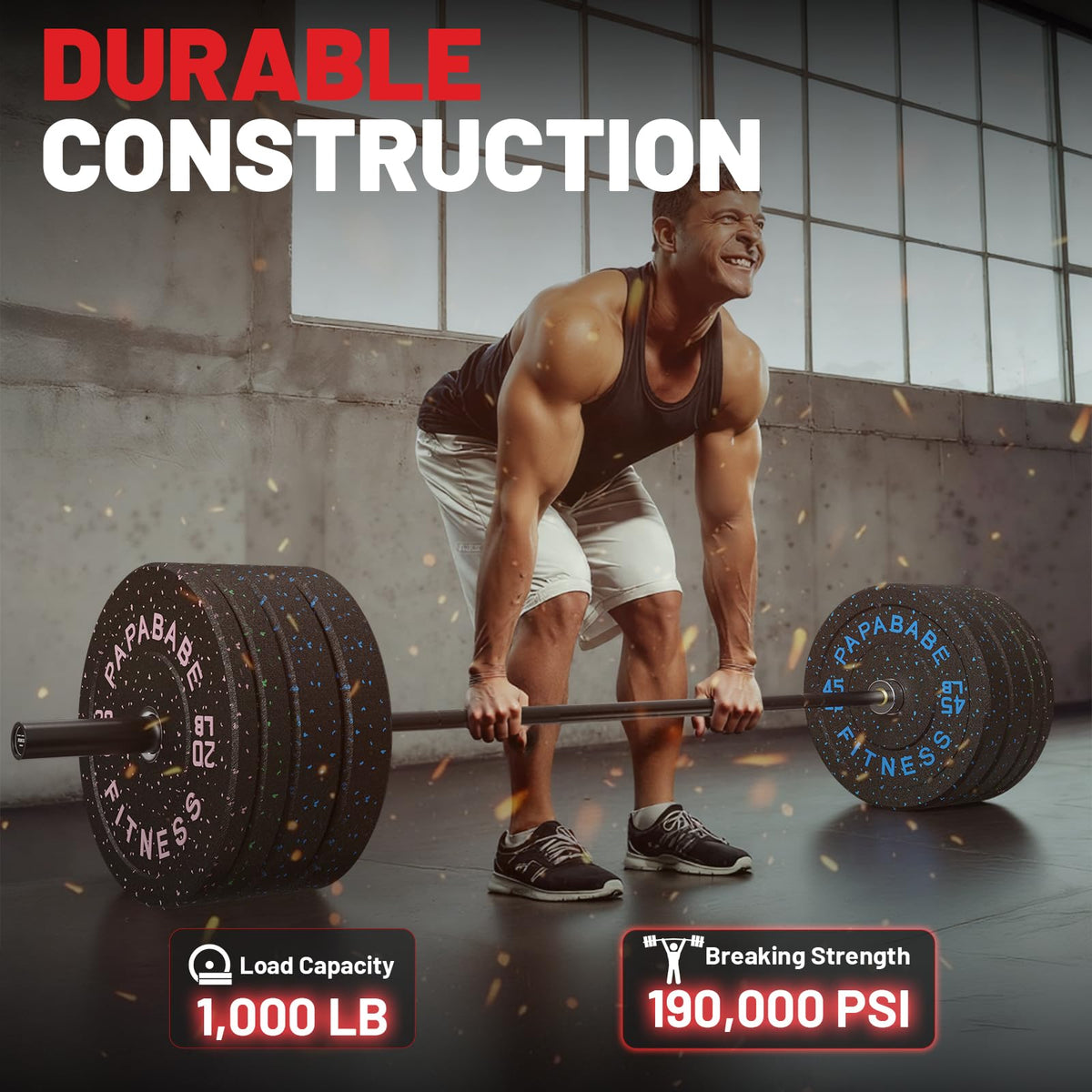 PAPABABE 7ft Barbell Olympic Barbell 1000lb Capacity Home Gym Black Elite