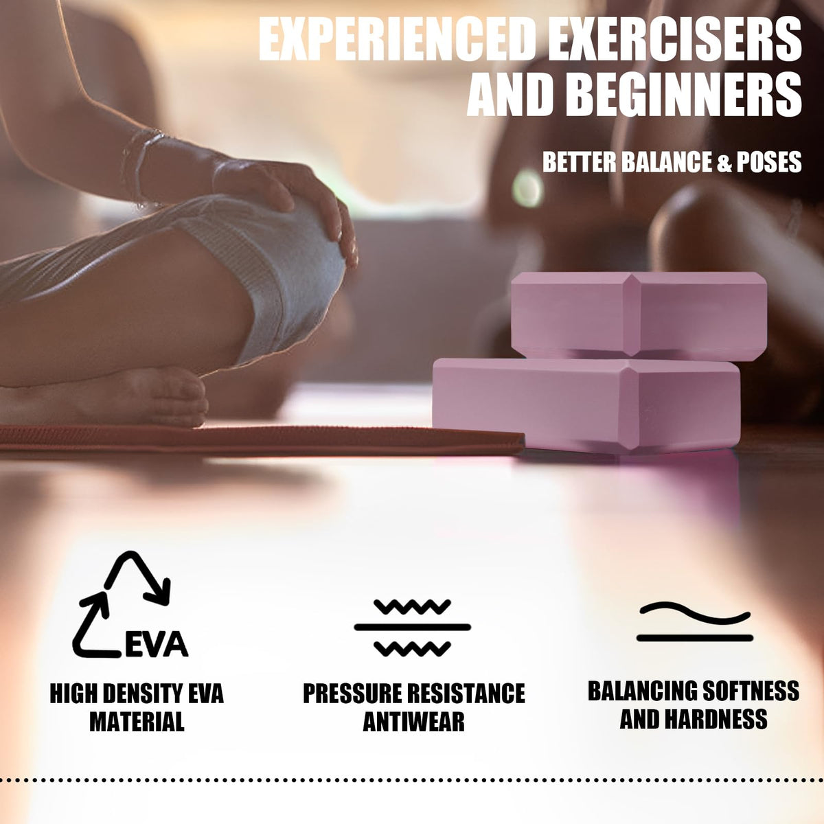 Septo 2 Pcs Yoga Blocks, 9x6x3 Inch Pink Foam Blocks for Pilates