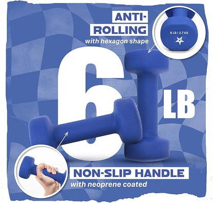 Yes4All Neoprene Coated Dumbbell Hand Weight Sets of 2 - Multiple Weight Options with 15 Colors