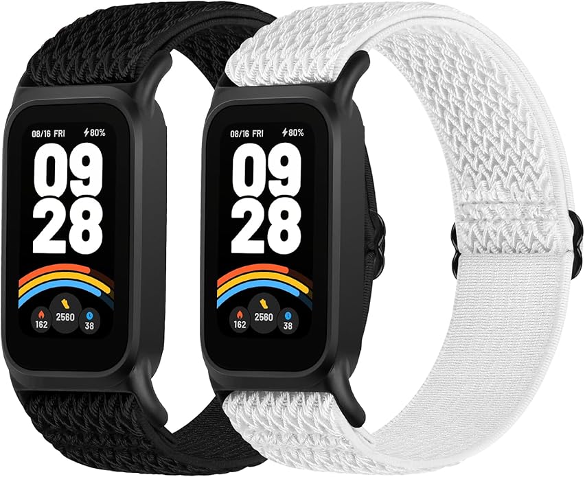 2 Pack Elastic Bands Compatible with Xiaomi Smart Band 9 Active Women Men, Soft Nylon Replacement