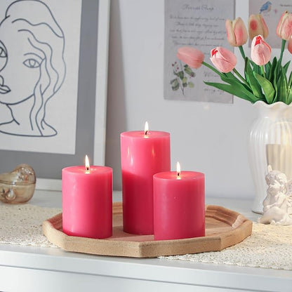 3x4 Inch Pink Pillar Candles Set of 3-Decorative Unscented Pillar Candle, Long Burning Dripless