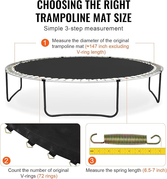 VEVOR Replacement Trampoline Mat, Universal Jumping Round Trampoline, Reinforce UV-Resistant Mat