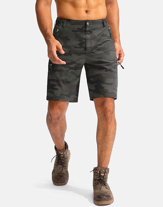 Pudolla Men's Hiking Cargo Shorts 9" Lightweight Outdoor Work Shorts for Men Travel Golf Camping