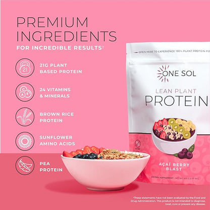 One Sol Lean Plant-Based Protein Powder, Pea & Brown Rice Protein, Low Carb, Vegan Friendly