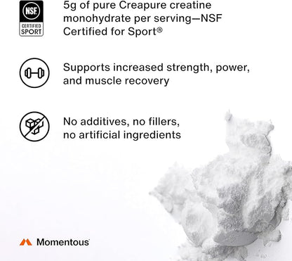 Momentous Creatine Monohydrate Powder - Creapure Creatine Powder - Supports Strength, Lean Muscle